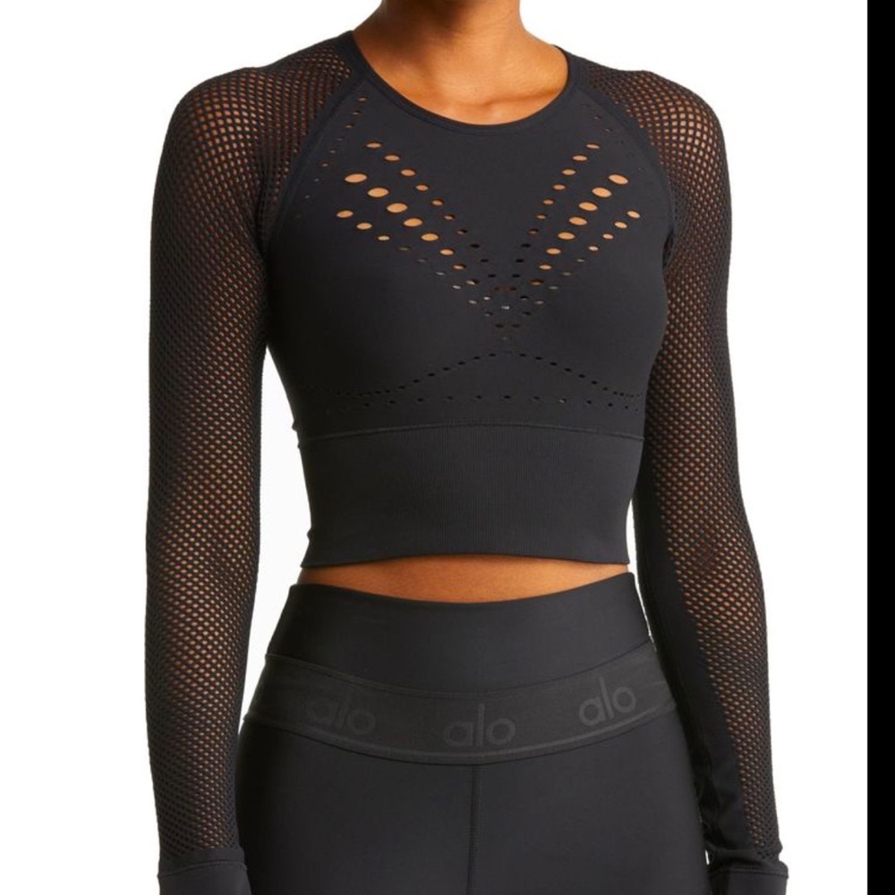 ALO Seamless Open Air Long Sleeve Top in Black M